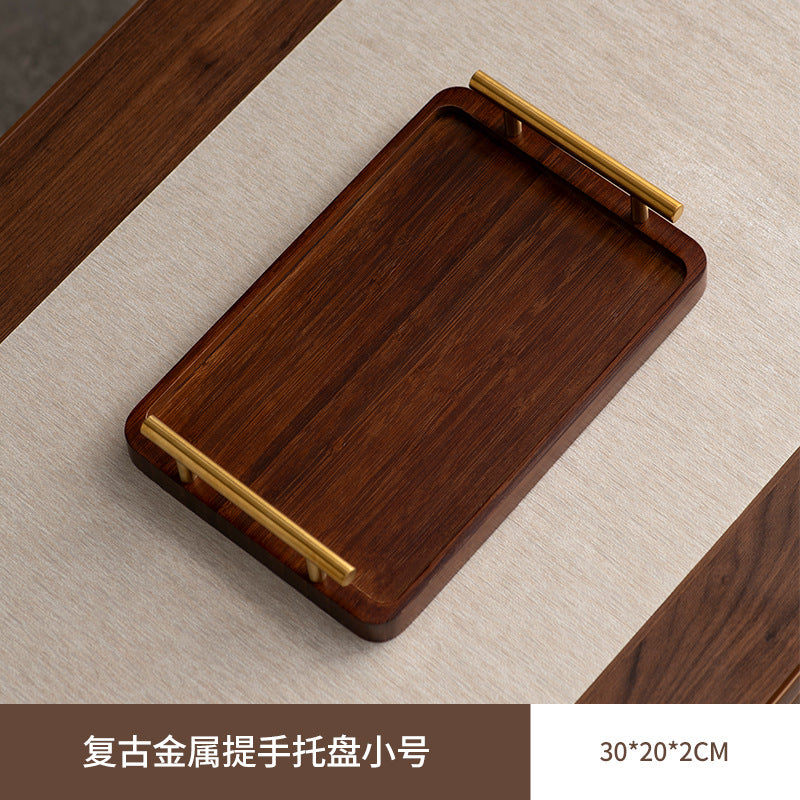 胡桃木色带金柄檀韵托盘套装家用客厅精致茶点盘点心甜品收纳盘