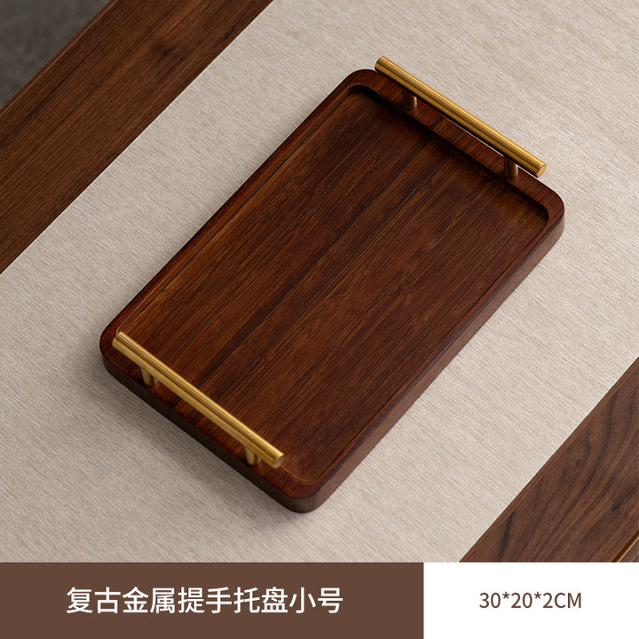 胡桃木色带金柄檀韵托盘套装家用客厅精致茶点盘点心甜品收纳盘