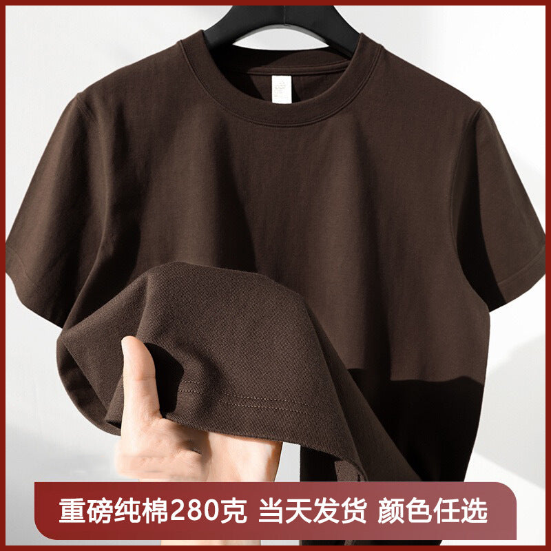 美式280g重磅纯棉短袖t恤男士正肩纯白色打底衫2025新款衣服夏季