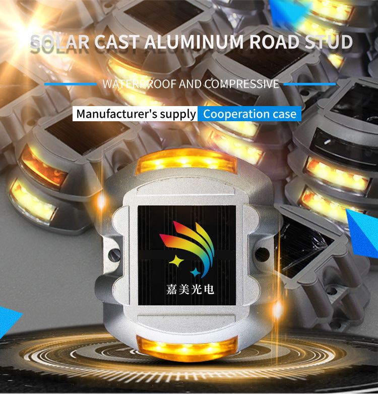 Solar powered cast aluminum horseshoe shaped road stud lamp