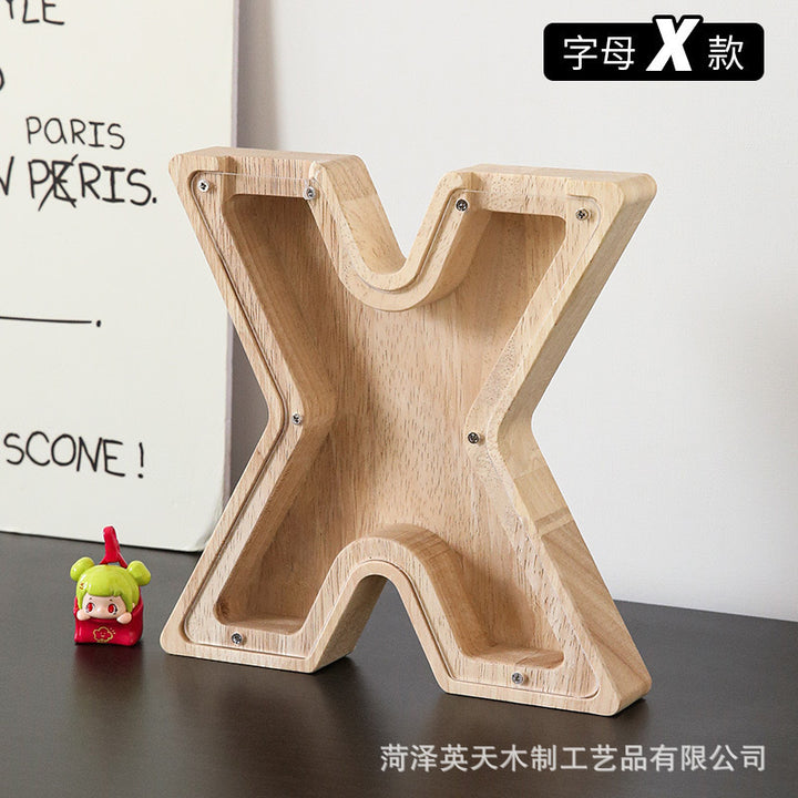 现货木质26个英文字母储蓄罐儿童小玩具收纳盒透明亚克力存钱罐子