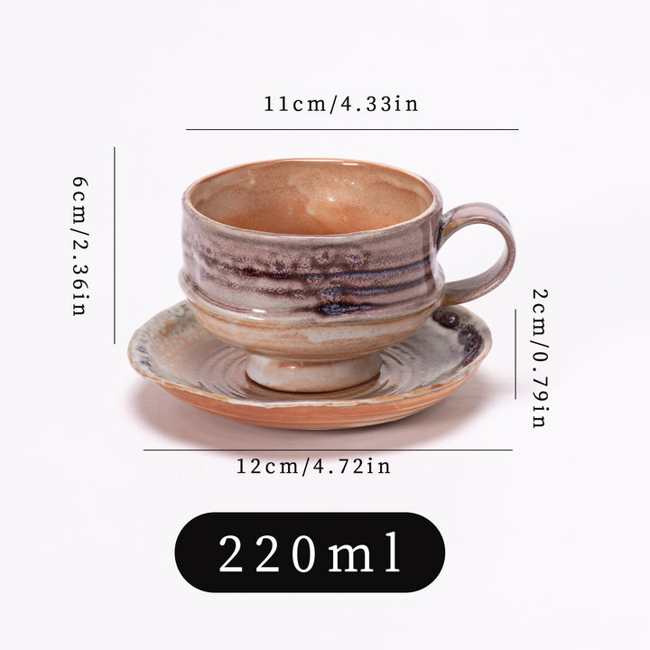 日式复古粗陶咖啡杯杯碟套装高级感餐厅跨境窑变陶瓷拿铁拉花杯子
