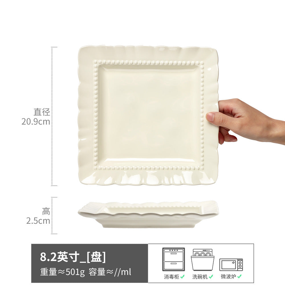 复古陶瓷大方盘方形餐厅菜盘子牛排长方盘家用餐具托盘轻奢复古