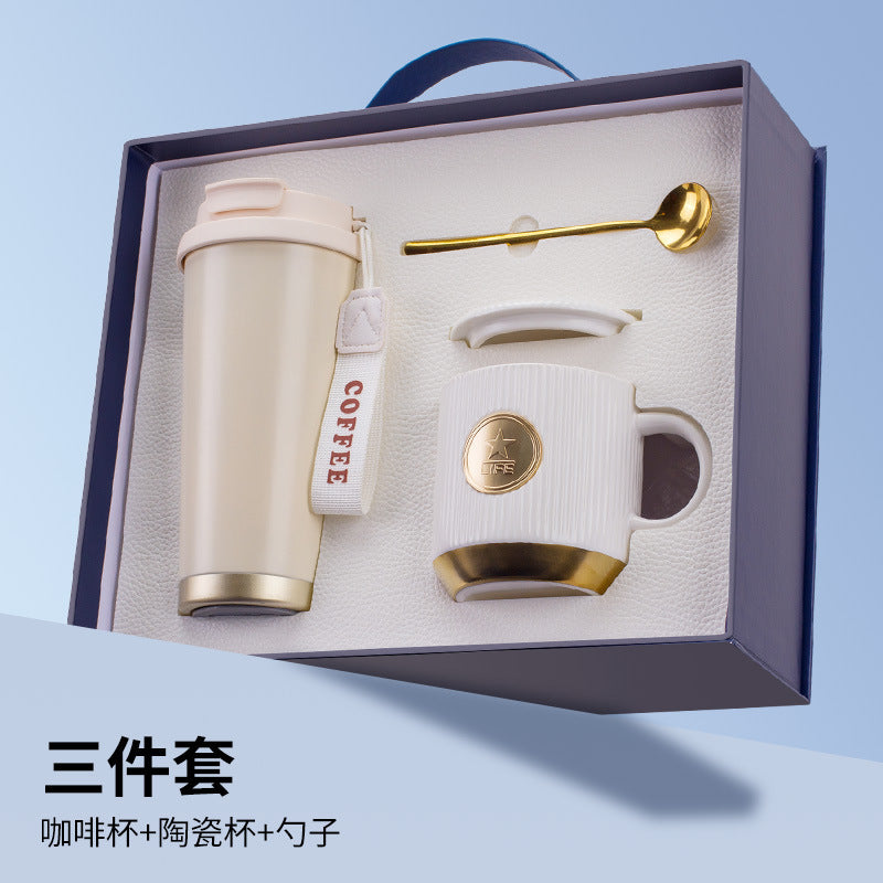 商务礼品套装轻奢风铜牌马克杯伴手礼定制logo公司礼品实用送客户