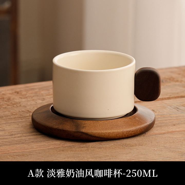 陶土咖啡杯中古风花茶马克杯咖啡杯套装木杯垫送人客户伴手礼logo