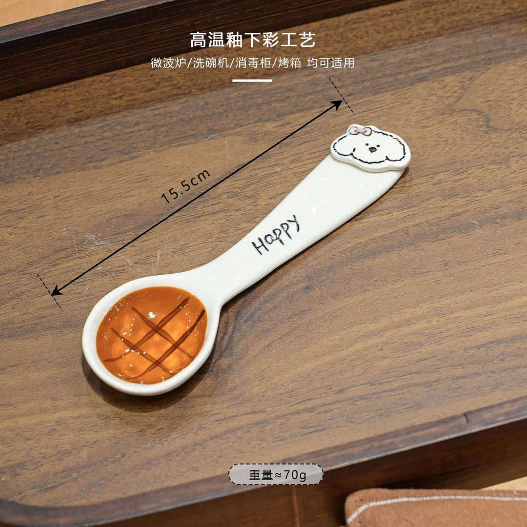 焦糖小狗餐具家用釉下彩陶瓷碗盘套装特别好看的盘子西餐盘分格盘
