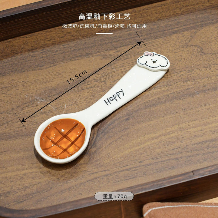 焦糖小狗餐具家用釉下彩陶瓷碗盘套装特别好看的盘子西餐盘分格盘