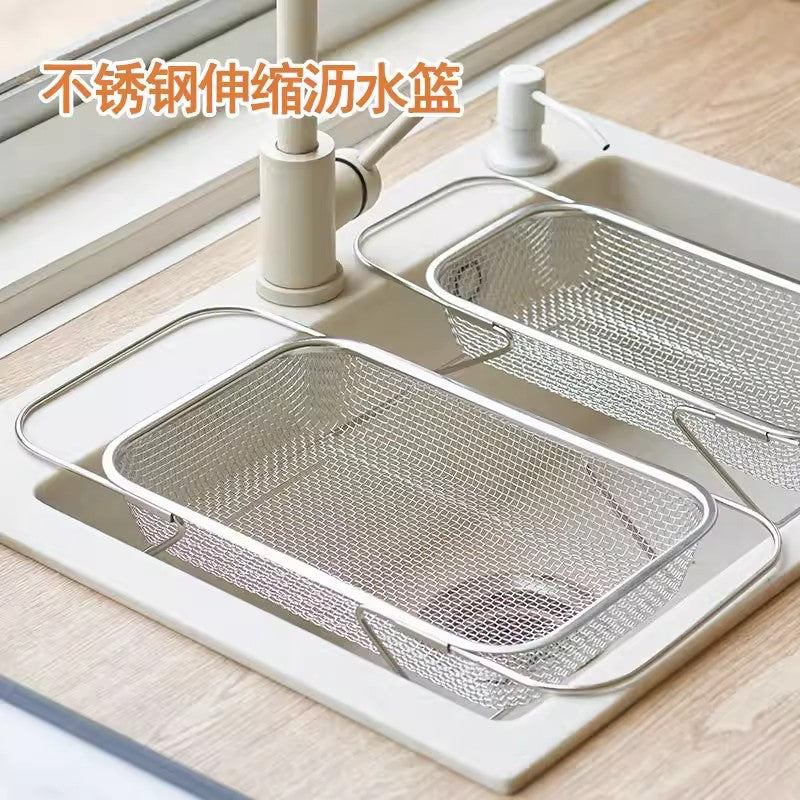 食品级不锈钢专用沥水篮厨房水池伸缩洗菜盆多功能餐具碗筷沥水架