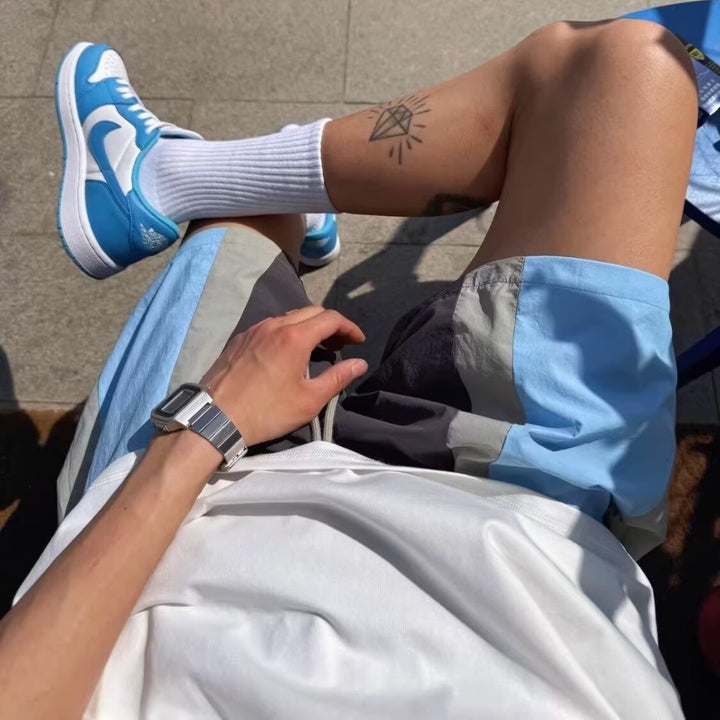 美式复古撞色拼接轻薄运动短裤男女休闲宽松五分裤百搭沙滩裤