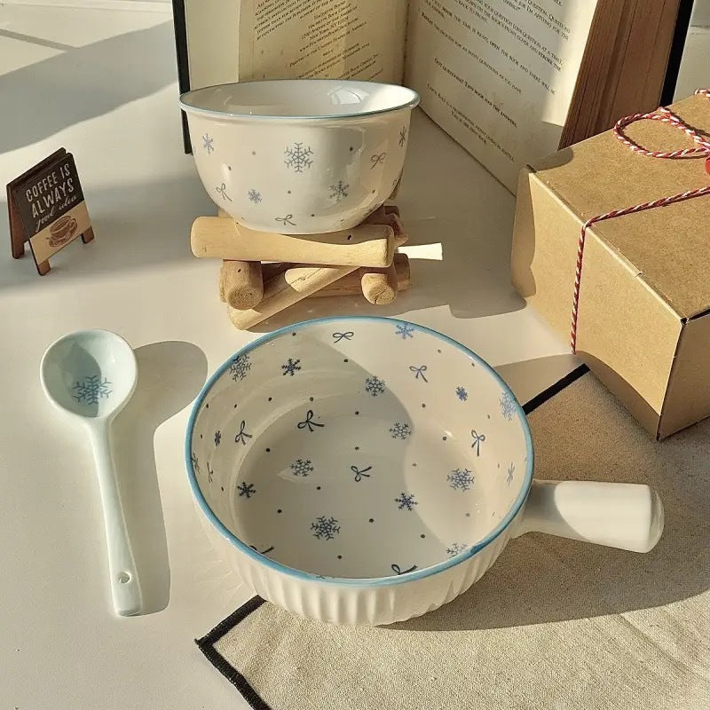 【初雪】新款高温釉下彩陶瓷餐具套装ins风奶蓝色简约家用碗盘