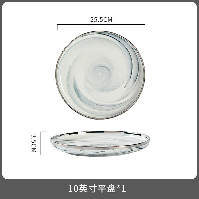 碗盘碗碟餐具套装家用轻奢高级感新款餐具大理石碗筷碗具乔迁礼物