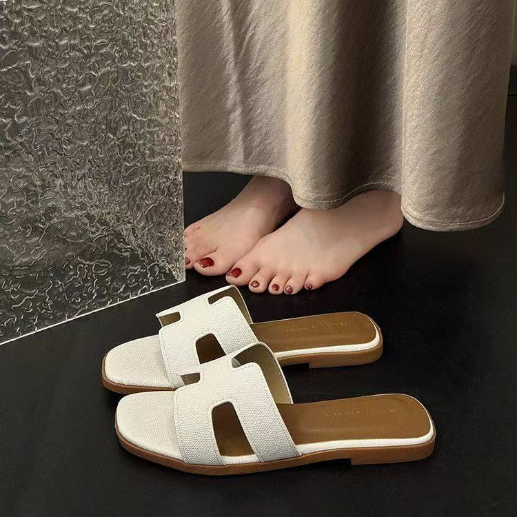 美翻了~平底拖鞋女夏季法式小香风一字带复古凉鞋沙滩拖百搭