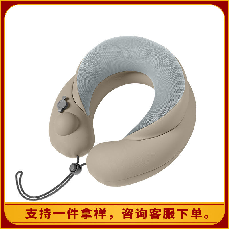 跨境u型充气颈枕便携旅行坐车飞机颈椎牵引器防低头u型枕厂家定制