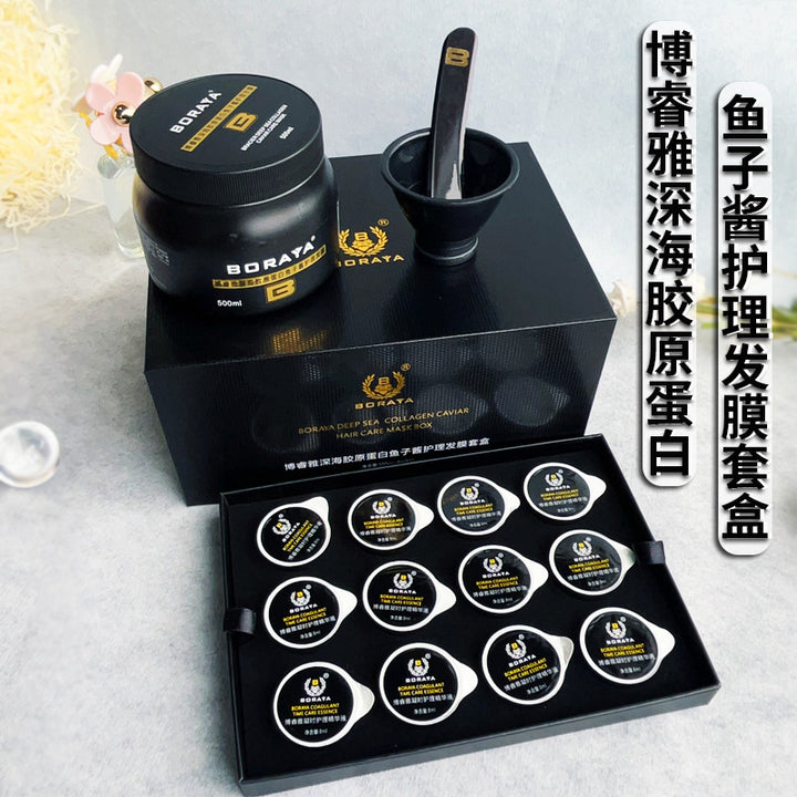 BORAYA Deep Sea Volcanic Mud Collagen Hair Care Set – Caviar Hair Mask & Anti-Aging Serum