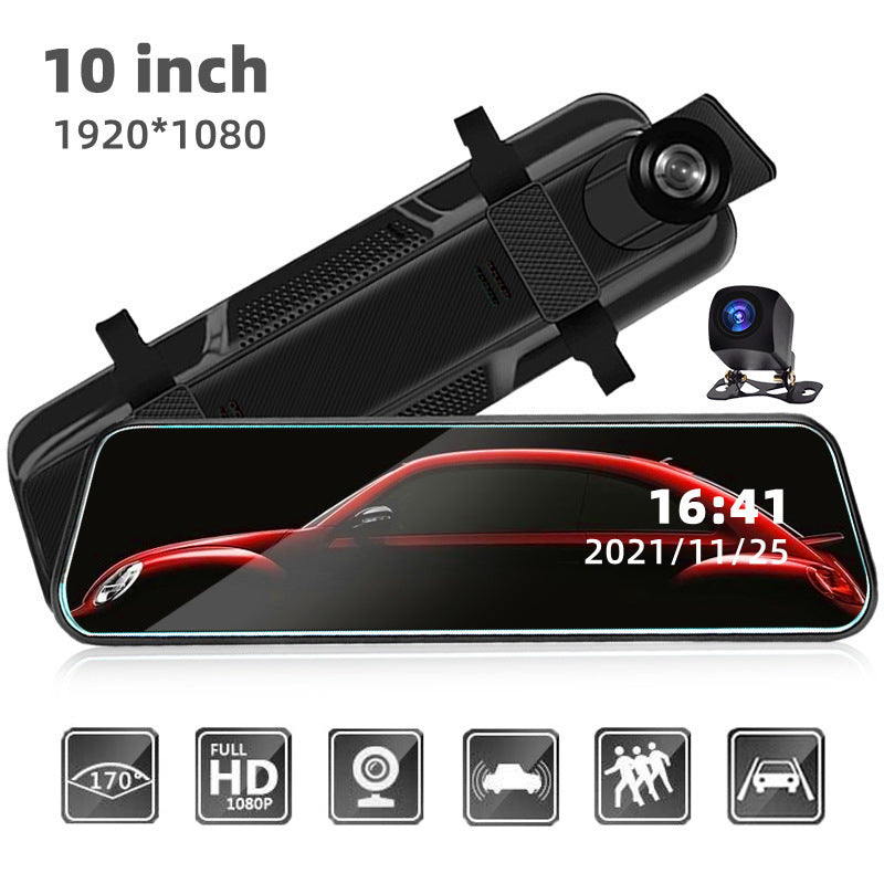 10 Inch Full Screen Touch Dash Cam – HD Night Vision Dual Recording Rear View Mirror