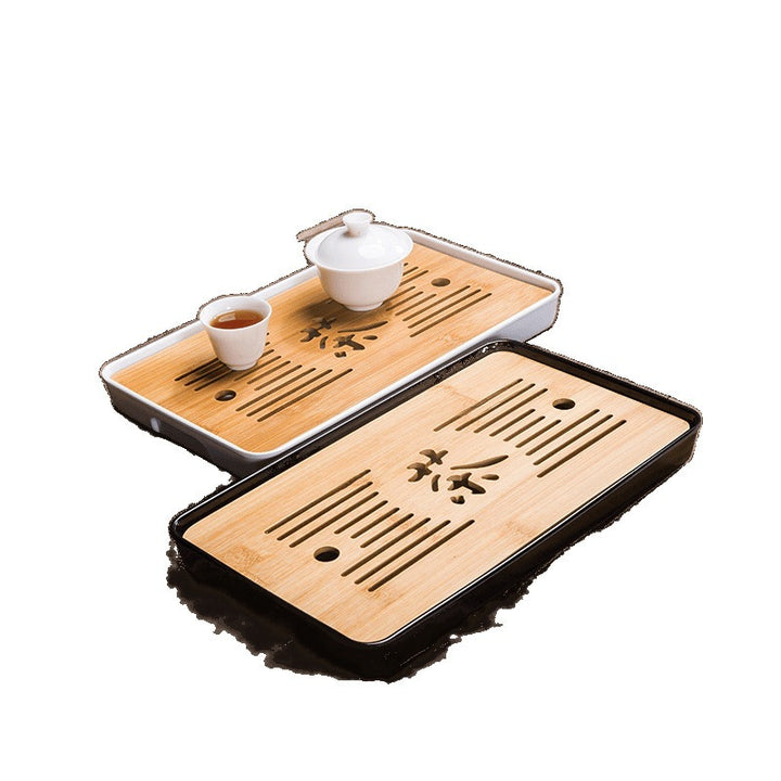 家用简约功夫茶具茶盘套装长方形储水日式密胺竹制小茶台沥水托盘