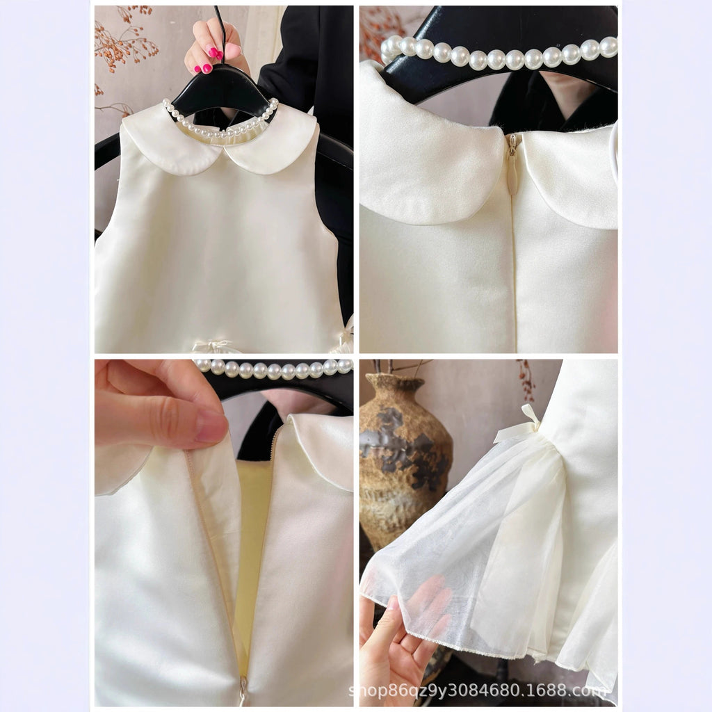 跨境新款女童背心连衣裙韩版女宝周岁生日娃娃领礼服公主裙洋气