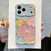 适用iphone17pro手机壳ins蓝光波浪油画花朵个性苹果16防摔保护套
