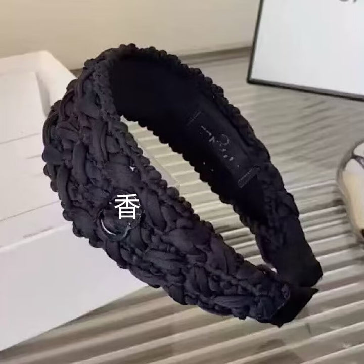 法式高级感麻花编织宽边Y发箍新款简约纯色头箍气质缎面压发头箍