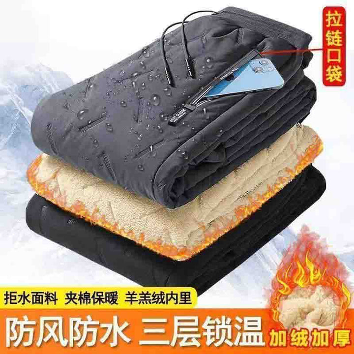 大码秋冬季加绒加厚休闲裤羊羔绒棉裤男士冬天雪地防风保暖长裤男