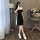 French Color-Block Slim Waist Spliced Summer Dress – Elegant Black & White Midi Dress