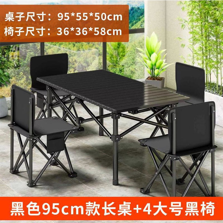 Outdoor Camping Folding Table & Chair Set – Portable Picnic Egg Roll Table Complete Kit