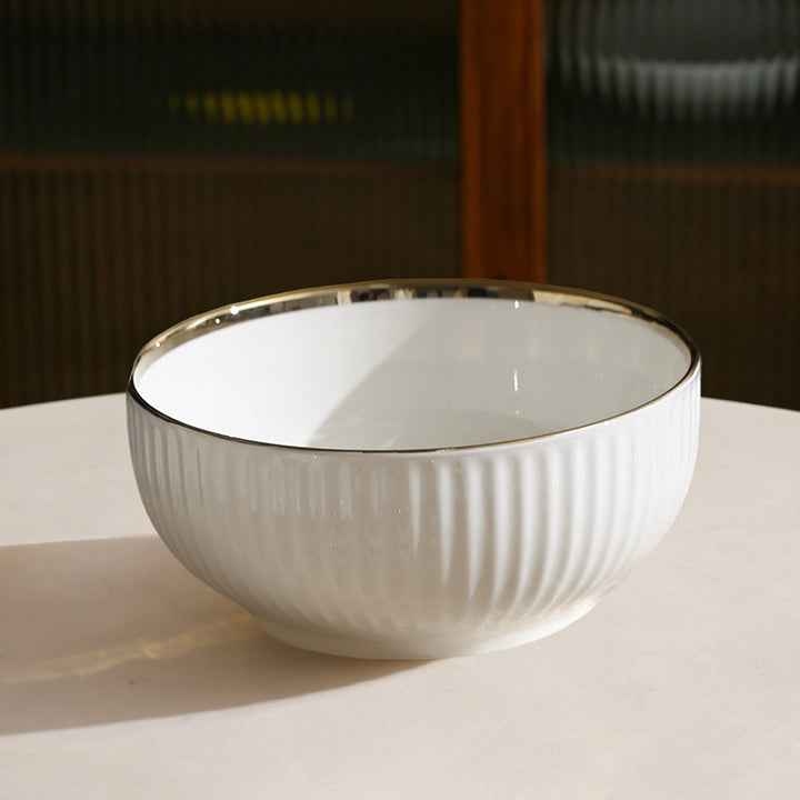 Gold Rim Large Soup Tureen with Lid – European Style Double Handle Serving Bowl