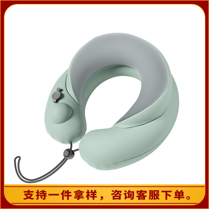 跨境u型充气颈枕便携旅行坐车飞机颈椎牵引器防低头u型枕厂家定制