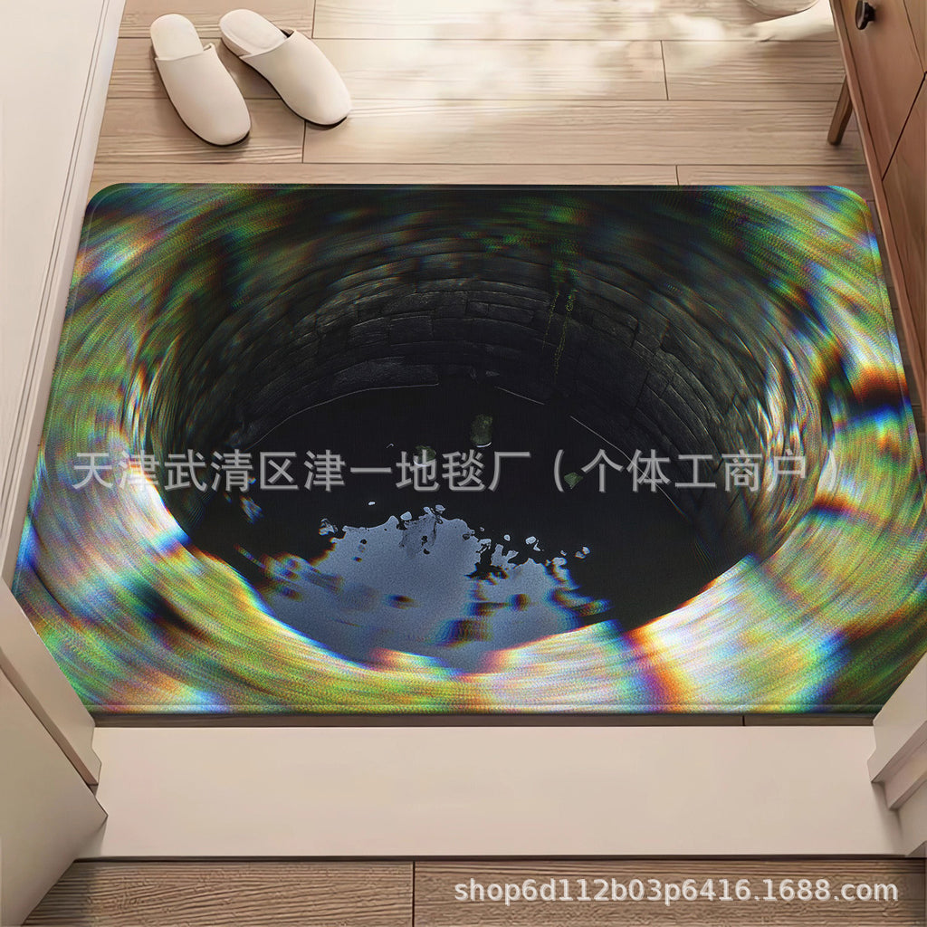 跨境temu代发3D视觉错觉入户玄关水晶绒地垫进门门垫耐脏耐磨地垫