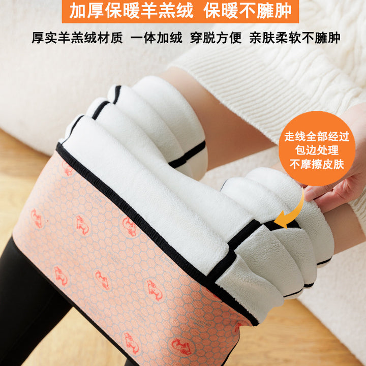 加厚羊羔绒鲨鱼裤冬高腰双口袋显瘦保暖瑜伽裤大码外穿防风打底裤