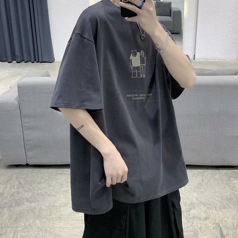短袖T恤男2023夏季胖子大码宽松百搭港风衣服潮牌ins炸街半袖体恤