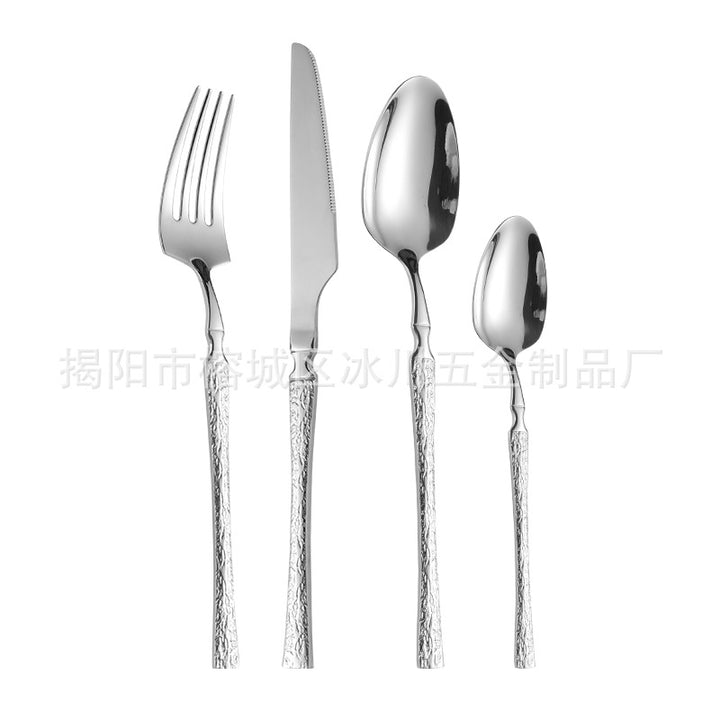 欧式轻奢小蛮腰 304不锈钢锤纹刀勺叉家用餐厅餐匙牛排意面三件套