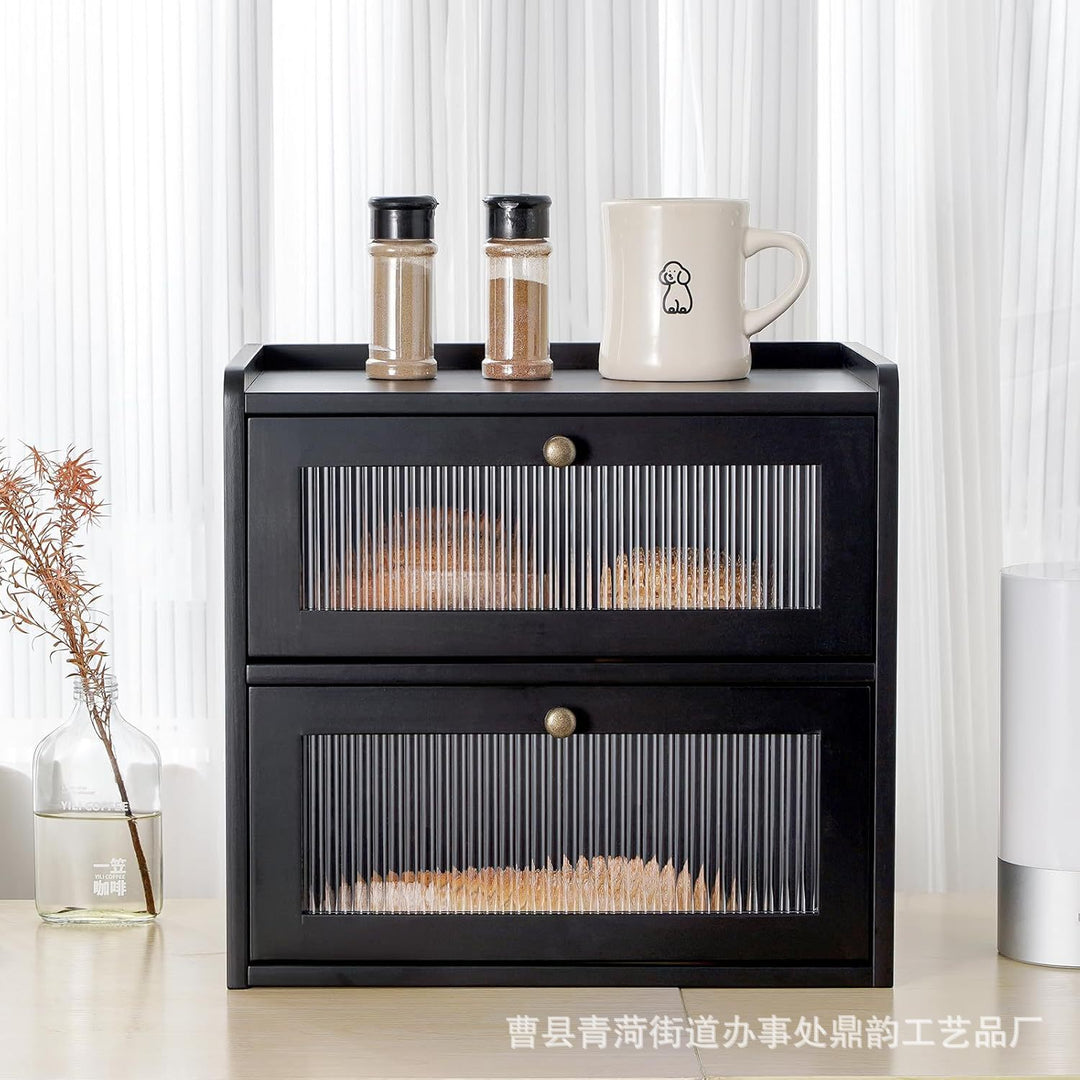 面包盒实木双层松木厨房面包储藏箱翻盖式木质糕点甜品收纳餐具盒