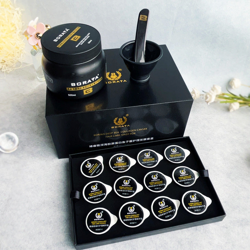 BORAYA Deep Sea Volcanic Mud Collagen Hair Care Set – Caviar Hair Mask & Anti-Aging Serum