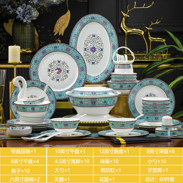 景德镇珐琅彩陶瓷餐具骨瓷碗碗筷盘碟套装家用婚庆礼品批发LOGO