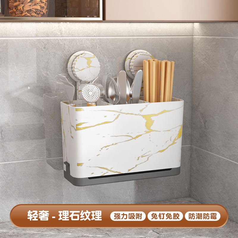 筷子收纳盒壁挂式厨房餐具木质中古沥水置物架家用勺子筷笼筷子筒