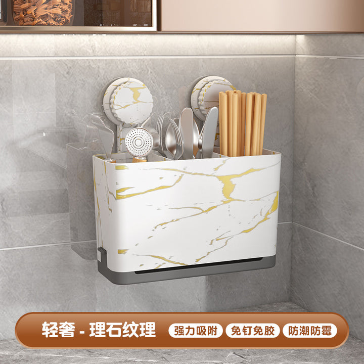 筷子收纳盒壁挂式厨房餐具木质中古沥水置物架家用勺子筷笼筷子筒