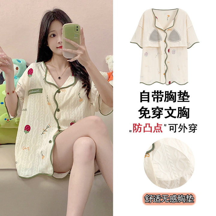 带胸垫清凉睡衣女款爆款2026年新款夏季大码开衫网红夏天家居服夏