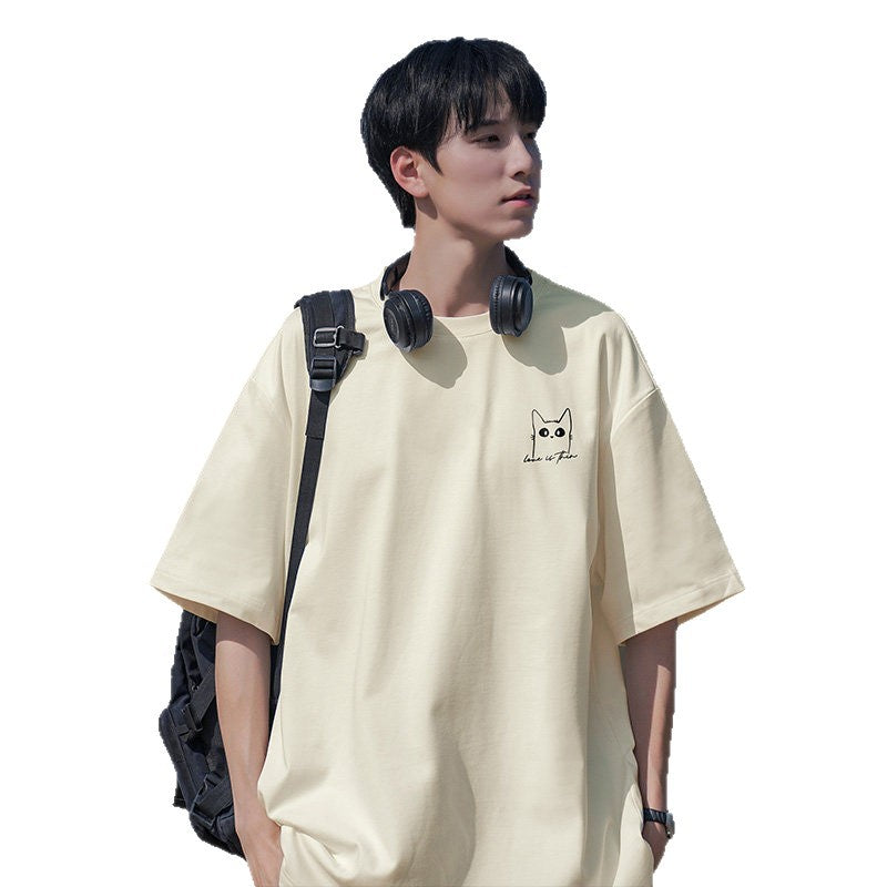 日系cityboy纯棉短袖t恤男夏季宽松圆领重磅潮流潮牌男生体恤上衣