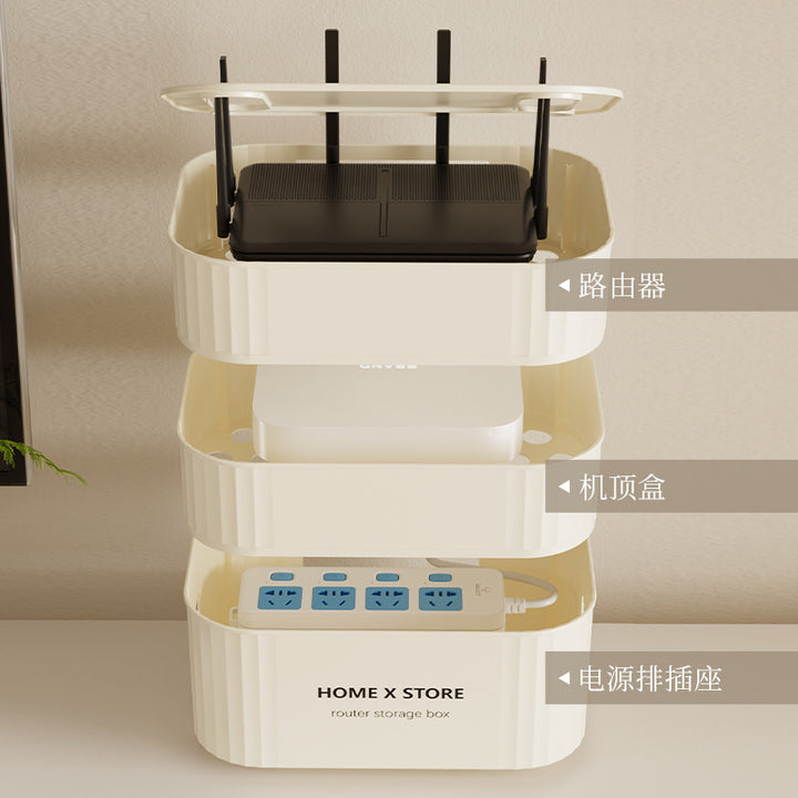 路由器收纳盒桌面电视机顶盒置物架插座电线整理神器无线光猫放置