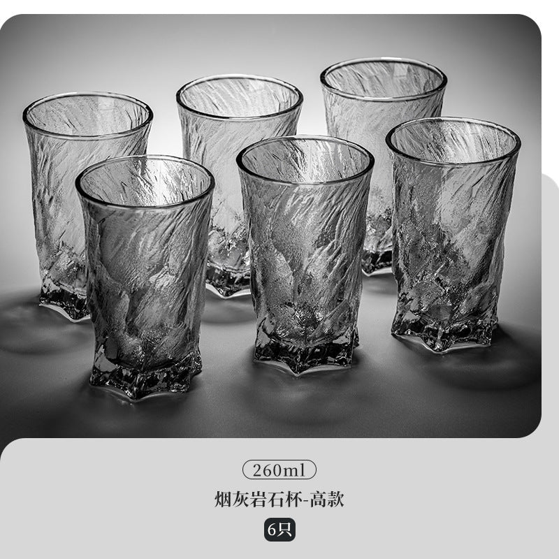 家用水杯套装复古浮雕冰川玻璃杯子水杯高级感茶水杯啤酒杯子