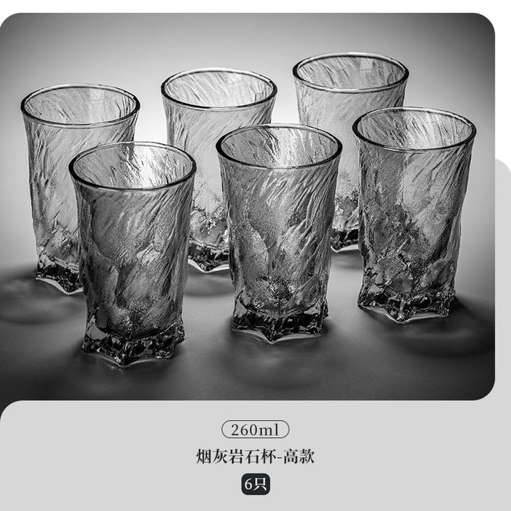 家用水杯套装复古浮雕冰川玻璃杯子水杯高级感茶水杯啤酒杯子