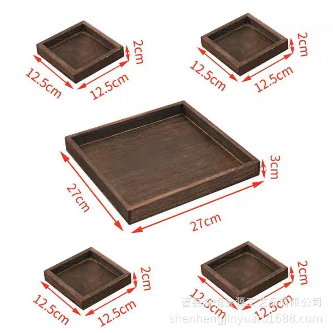 中式多格茶盘实木围炉煮茶茶点零食七件套托盘新款实木创意炭烧盘