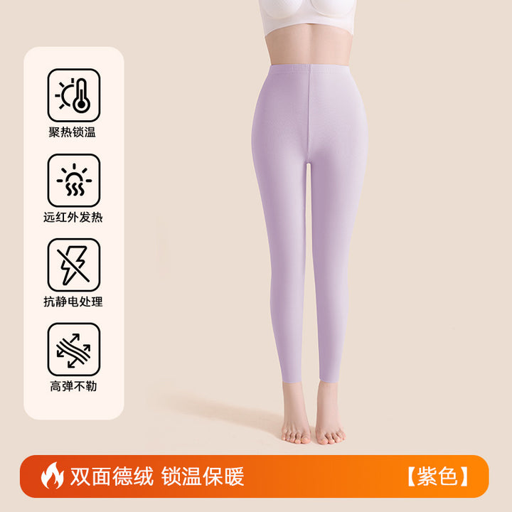 绵羊毛保暖裤女士加绒秋冬高级感蚕丝秋裤德绒高腰打底裤大码高端
