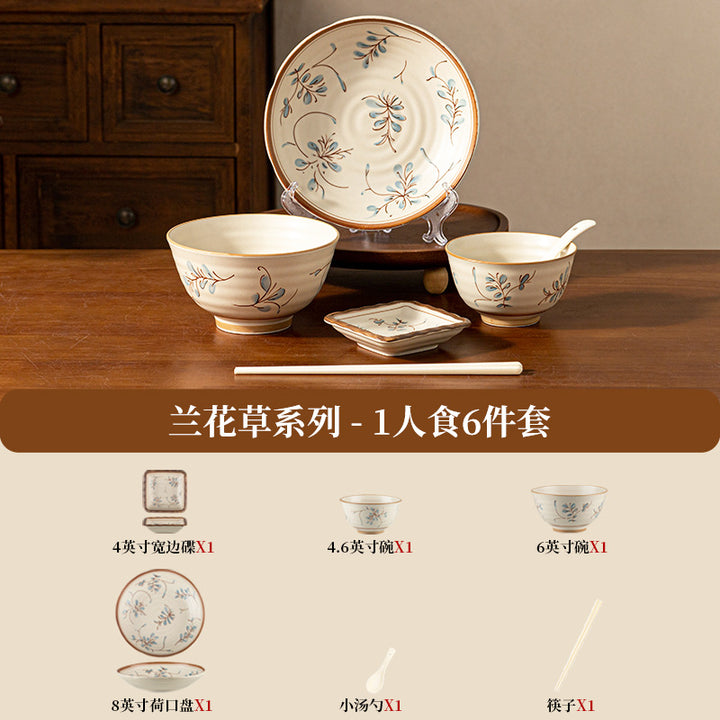 新中式陶瓷套装批发碗盘复古高颜值釉下彩米饭碗菜盘餐具礼盒装