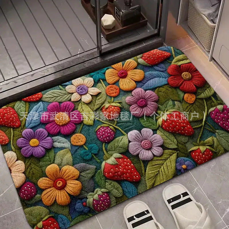 Living Room Floral Non Slip Floor Mat Entryway Entryway Stain Resistant Floor Mat