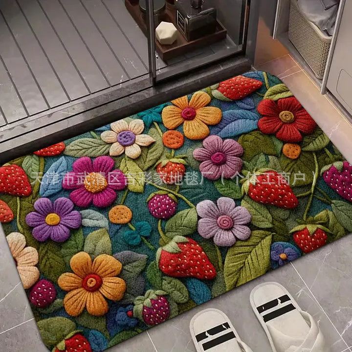 Living Room Floral Non Slip Floor Mat Entryway Entryway Stain Resistant Floor Mat