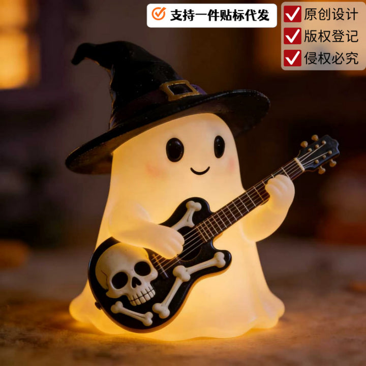 跨境万圣节幽灵吉他看书小夜灯可爱鬼读书灯礼物家居桌面摆件装饰