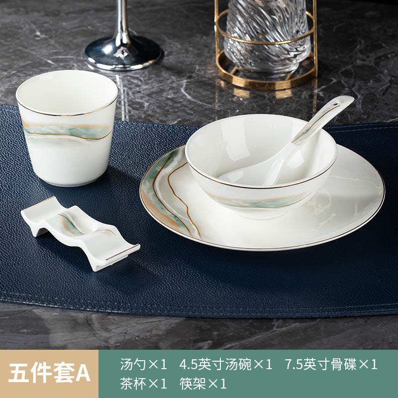 高档酒店摆台骨瓷餐具套装饭店会所私房菜包厢招待金边碗碟四件套