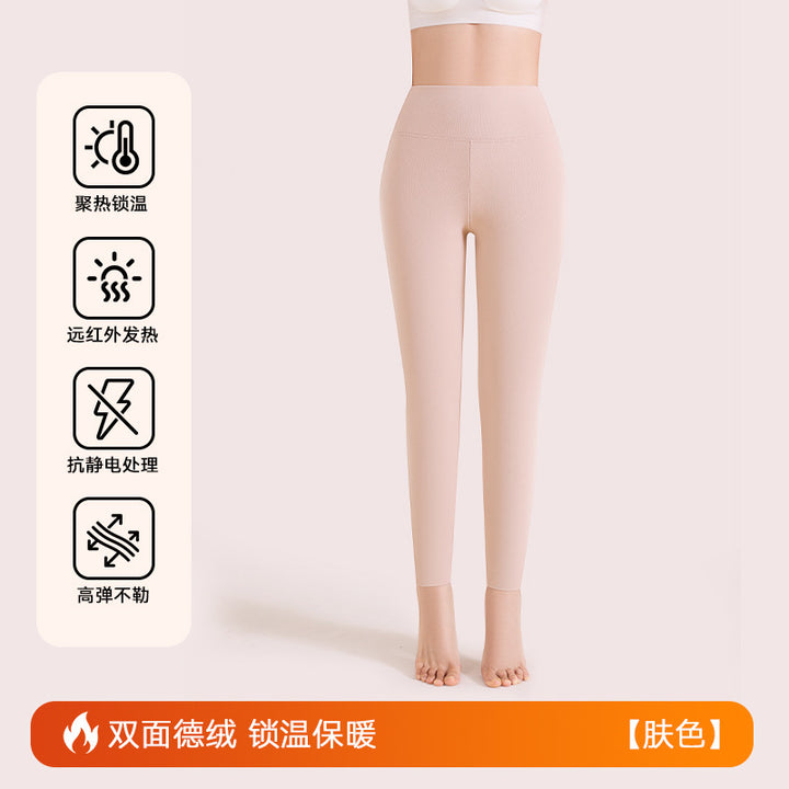 绵羊毛保暖裤女士加绒秋冬高级感蚕丝秋裤德绒高腰打底裤大码高端